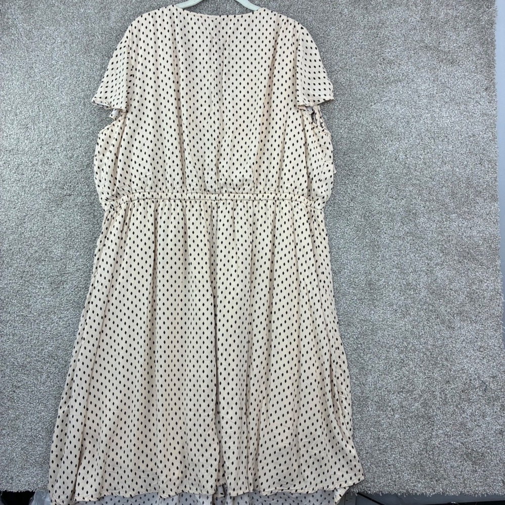 Lane Bryant Dress Womens Plus Cream Black Diamond Polka Dot Button Front V-Neck - Picture 3 of 10